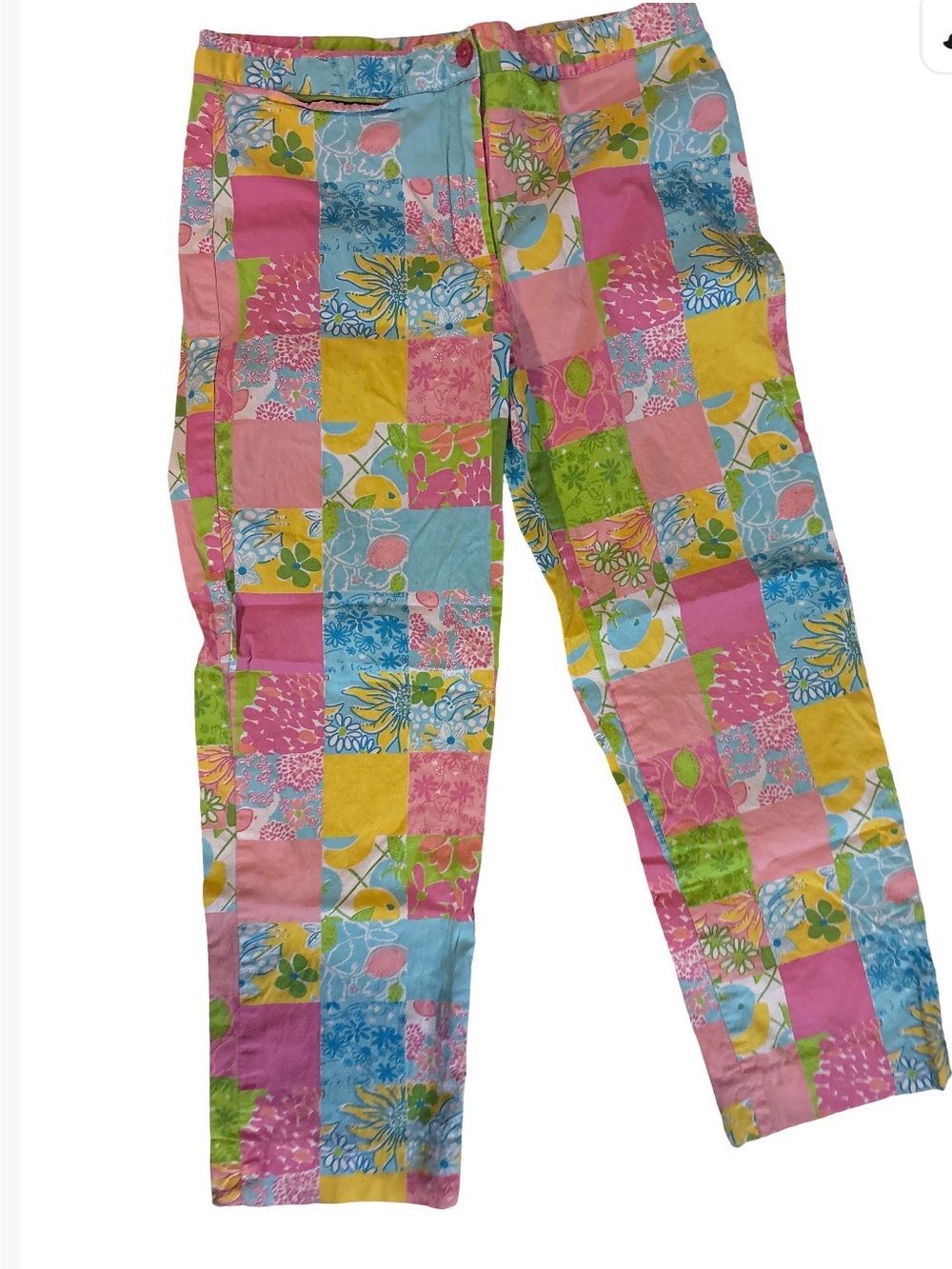 Lilly Pulitzer Patchwork Floral Cotton Pants - Pink, Blue, Yellow, Green